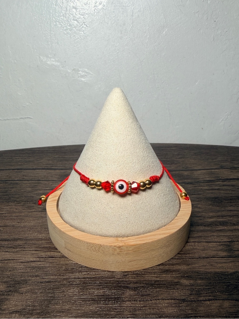 Red Evil Eye Beaded Bracelet with Gold Accents